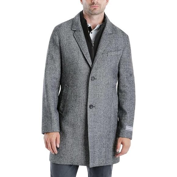 Michael Kors Men's Herringbone Wool Blend Pike Classic-Fit Overcoat Size 50R - Picture 1 of 10